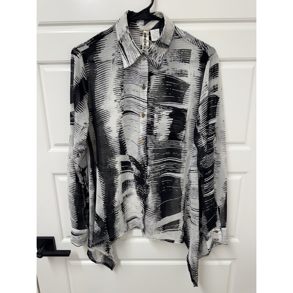 Mimi Chica Sharkbite Button Front Blouse Boho Flowy Semi Sheer Top Size M EUC A1